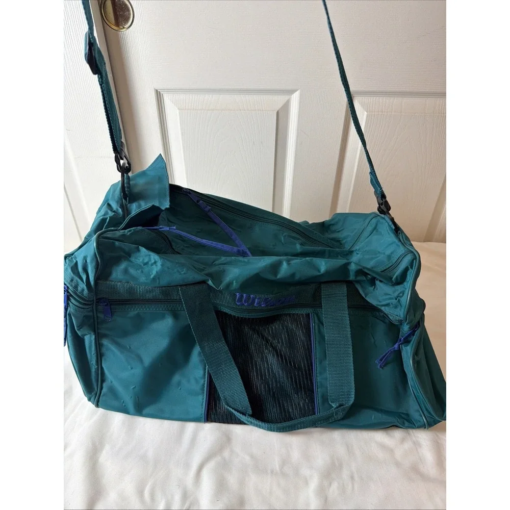 Vintage Wilson Sporting Goods Duffle Bag Teal Blue Purple Retro Gym Bag Carry On